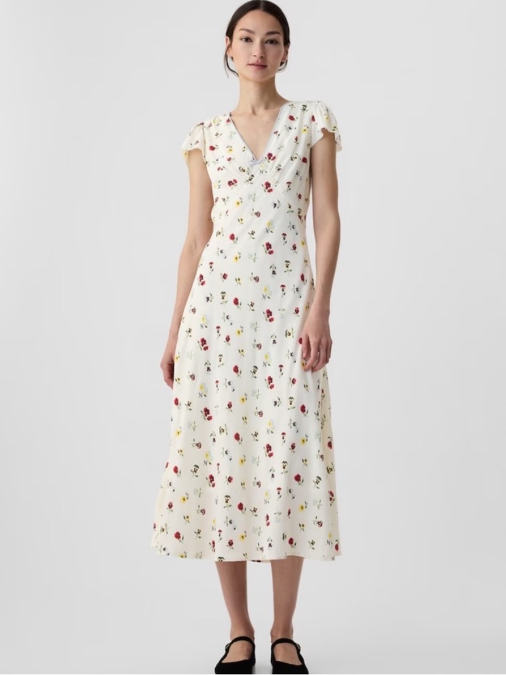 Gap x Doen Pansy Floral Blue Trimmed Tie Midi Dress New Size 4 Cottagecore - Picture 2 of 16